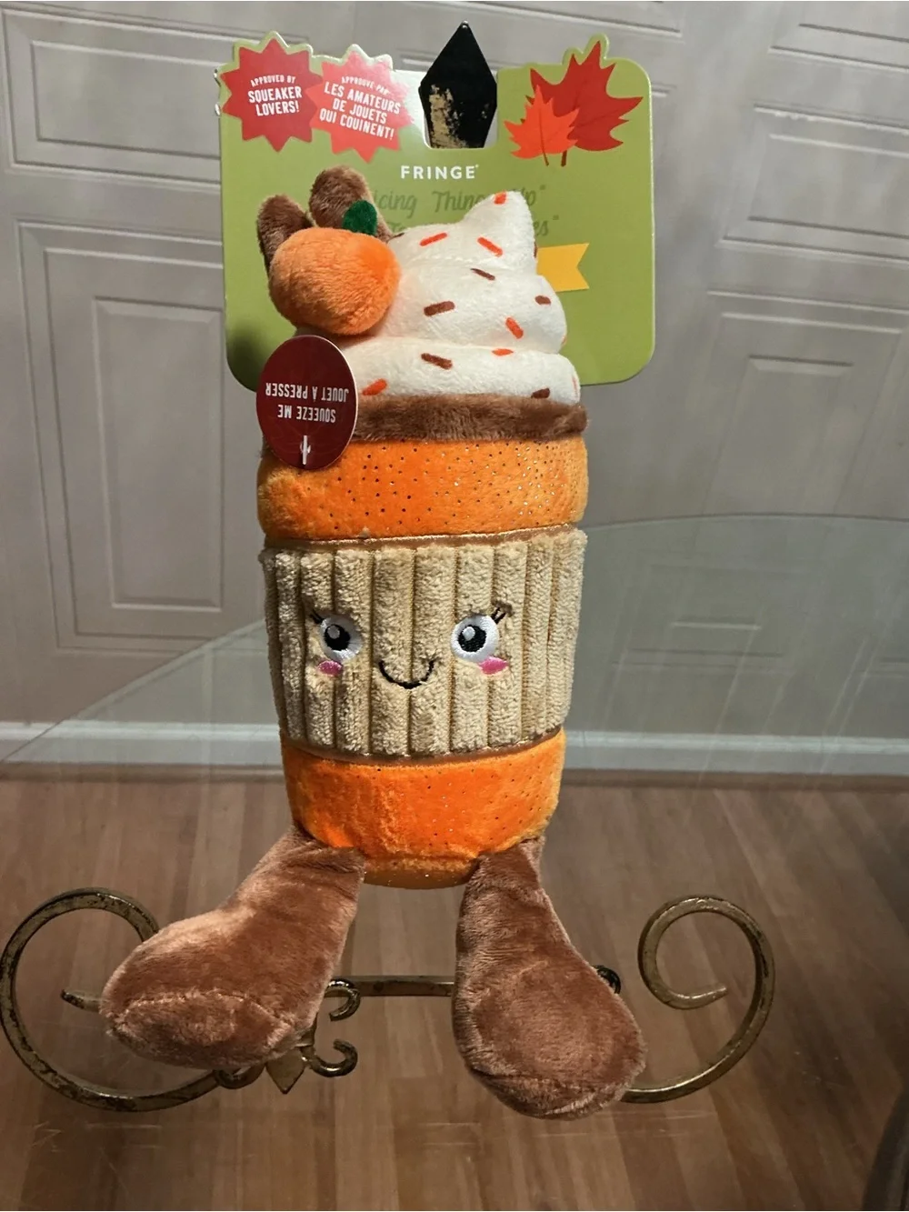 Brand New Fringe Dog Toy Plush Cutie Cappuccino 10” With Clinker Squeaker